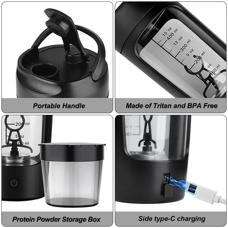 USB Elektrischer tragbarer Whey-Protein-Shaker, vollautomatischer Rührbecher, wiederaufladbar, Gym BA Free Cocktail Blend