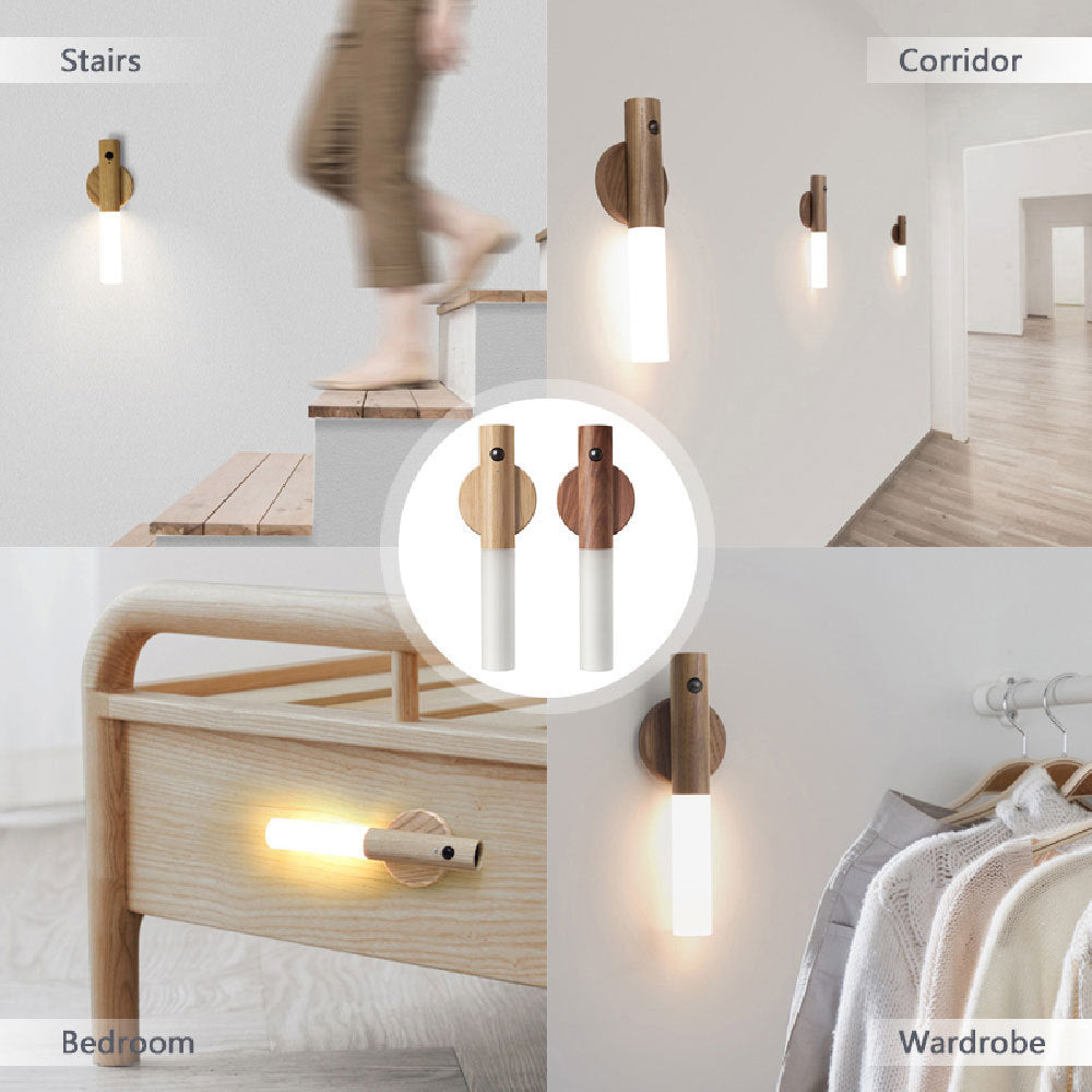 Auto LED USB Magnetische Holz Drahtlose Nachtlicht Flure Veranda Lichter PIR Motion Sensor Wand Licht Schrank Lampe
