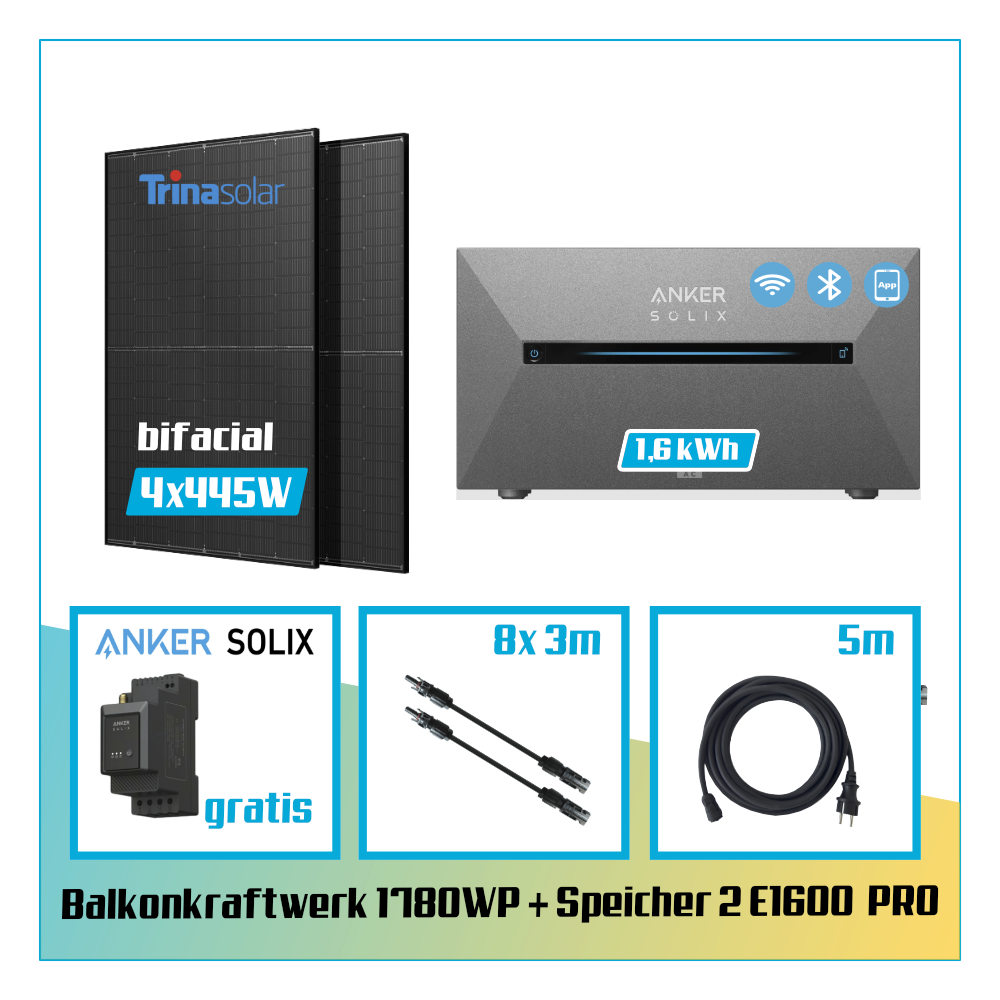 Anker SOLIX Solarbank 2 E1600 Pro Speicher 1600Wh / 1780Wp bifaciale Module gratis Smartzähler