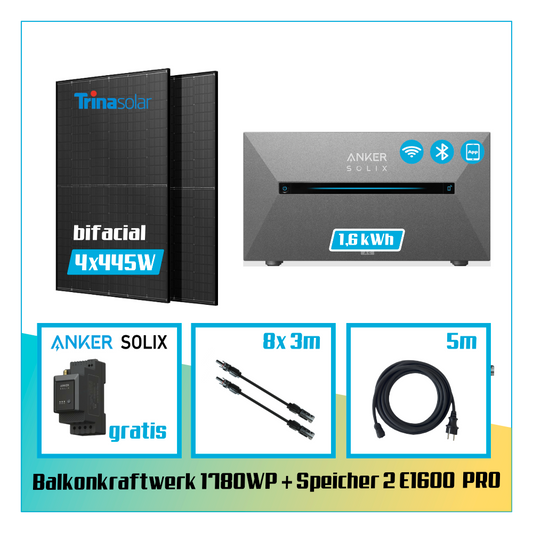 Anker SOLIX Solarbank 2 E1600 Pro Speicher 1600Wh / 1780Wp bifaciale Module gratis Smartzähler